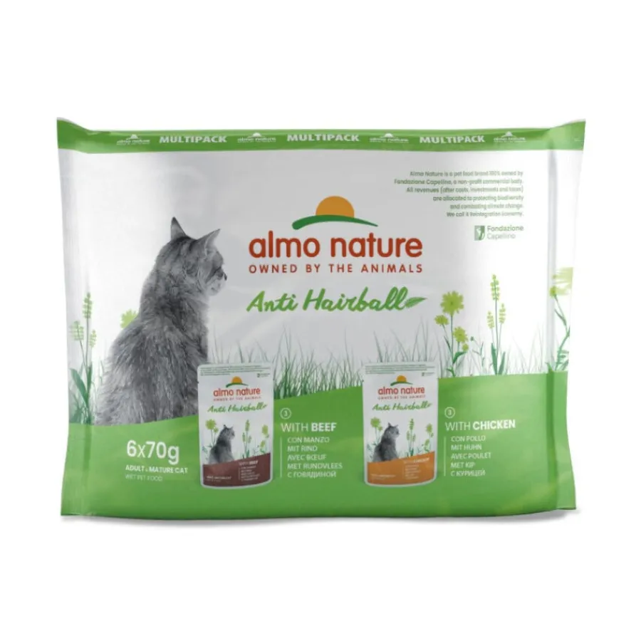 Almo Nature Anti Hairball Buey y Pollo sobre para gatos – Multipack Online