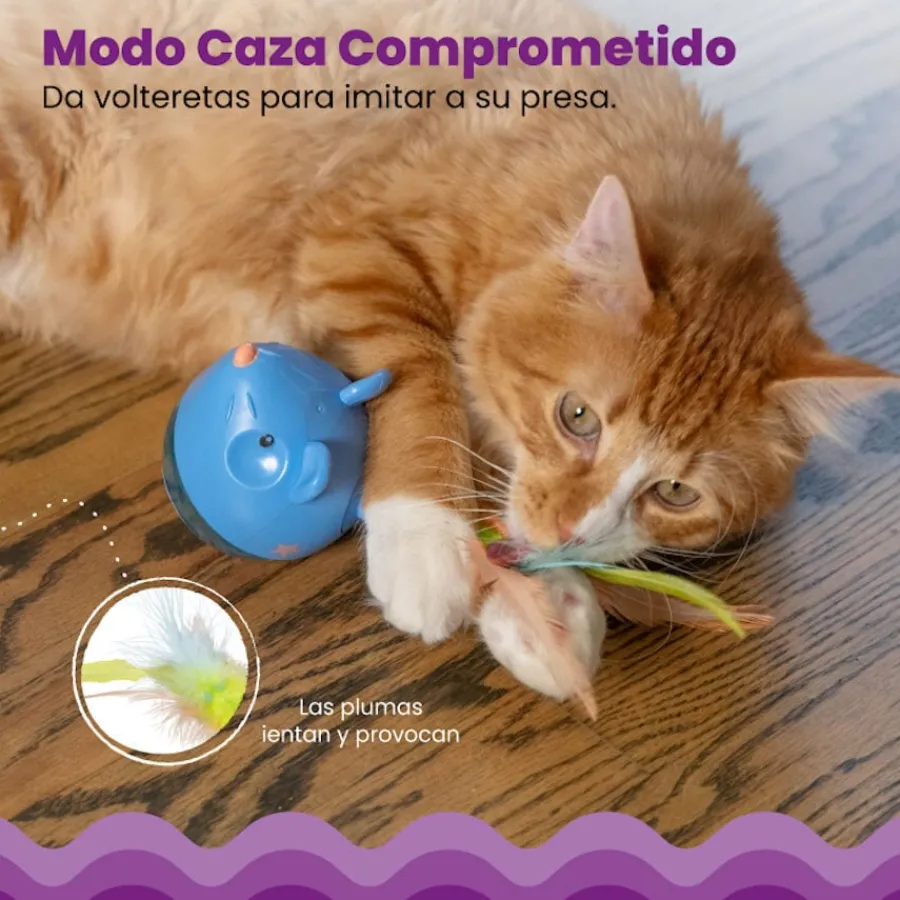 Catstages Hunt n'Swat Treat Trumbler Ratón Interactivo con Plumas para gatos