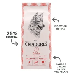 Criadores Adulto Salmón y Arroz pienso para perros de razas medianas y grandes Discount