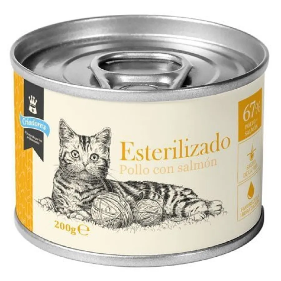 Criadores Esterilizado Paté Pollo y Salmón lata para gatos New