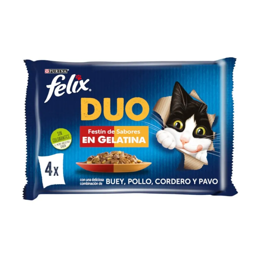 Felix Fantastic Duo Carne en Gelatina sobre para gatos Sale