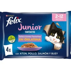 Felix Junior Fantastic Carne y Pescado en Gelatina sobre para gatos Online