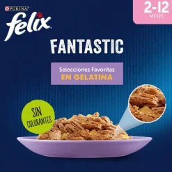 Felix Junior Fantastic Carne y Pescado en Gelatina sobre para gatos Online