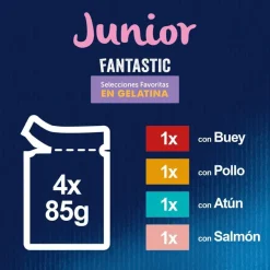 Felix Junior Fantastic Carne y Pescado en Gelatina sobre para gatos Online