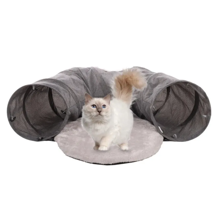 Flamingo Gotar Túnel con Cojín Gris para gatos Outlet