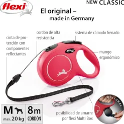 Flexi New Classic Correa de Cordón Extensible Roja para perros New