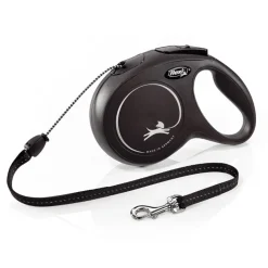 Flexi New Classic Correa de Cordón Extensible Negra para perros New