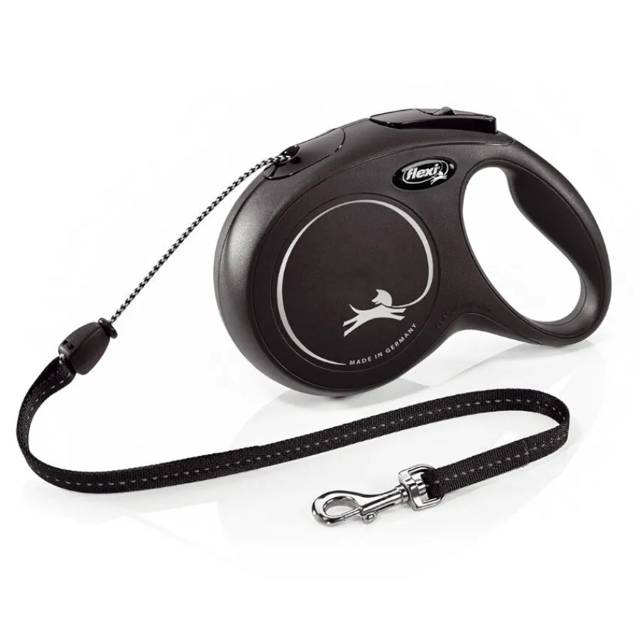 Flexi New Classic Correa de Cordón Extensible Negra para perros New
