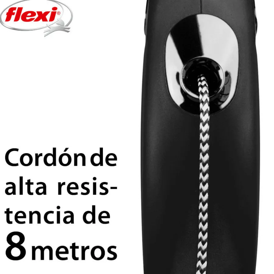 Flexi New Classic Correa de Cordón Extensible Negra para perros New