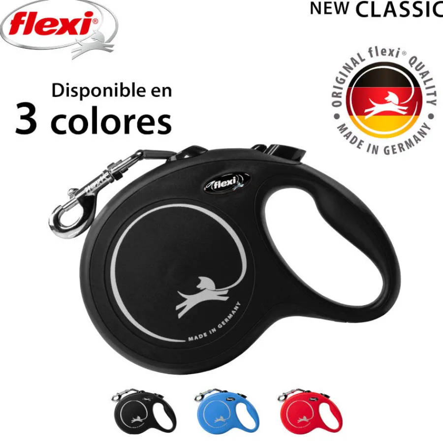 Flexi New Classic Correa Extensible Negra para perros New