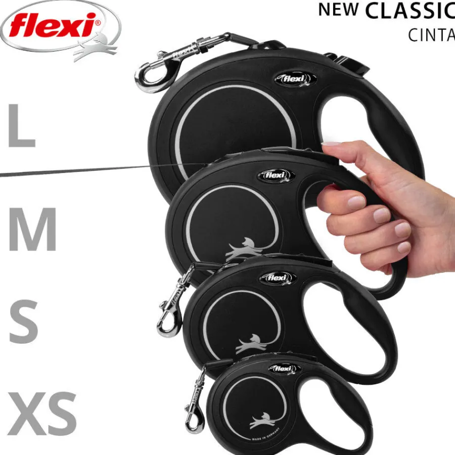Flexi New Classic Correa Extensible Negra para perros New