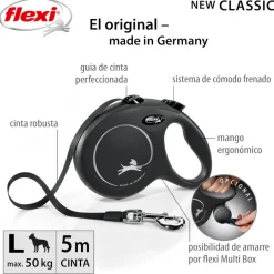 Flexi New Classic Correa Extensible Negra para perros New