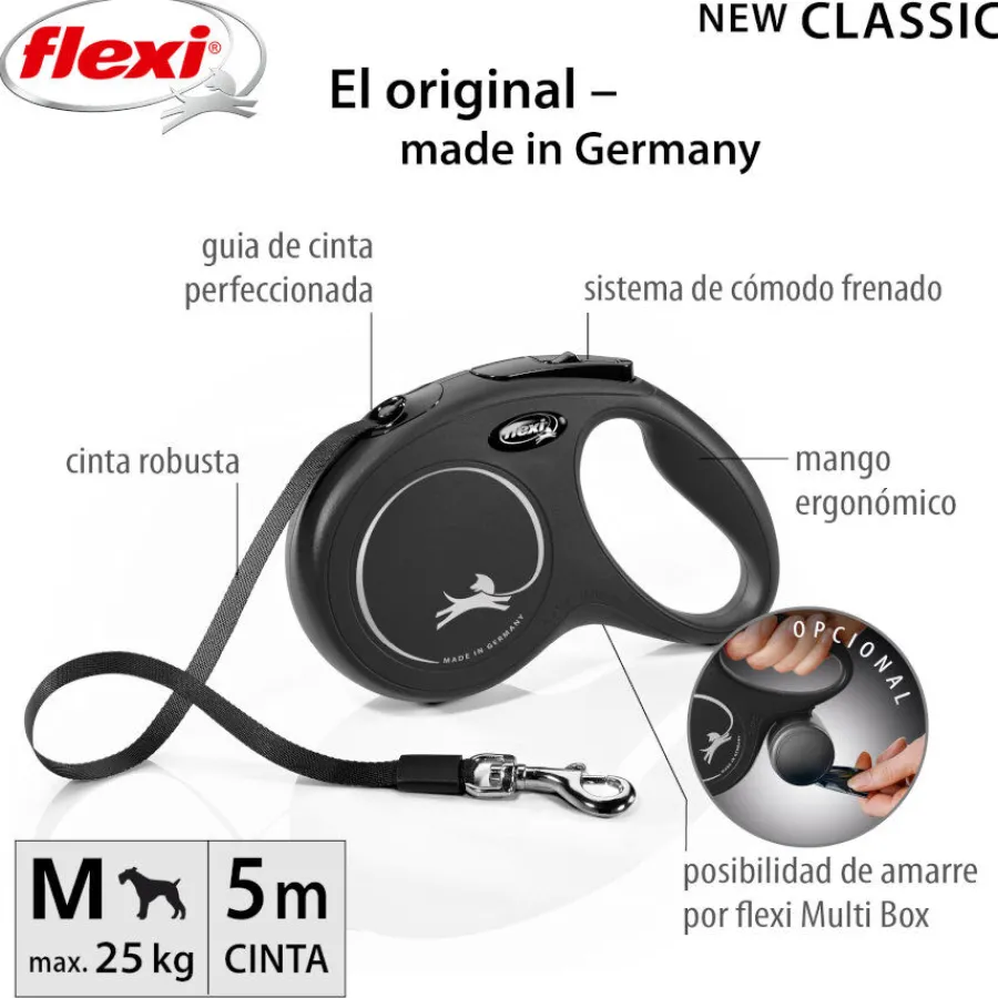 Flexi New Classic Correa Extensible Negra para perros New