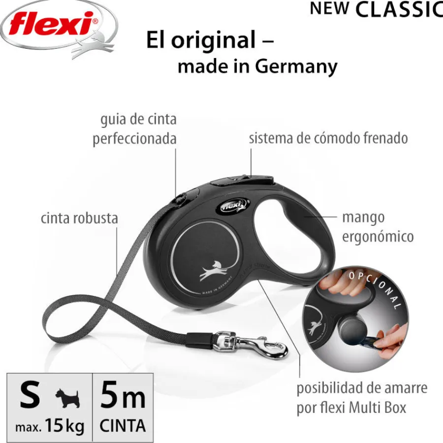 Flexi New Classic Correa Extensible Negra para perros New