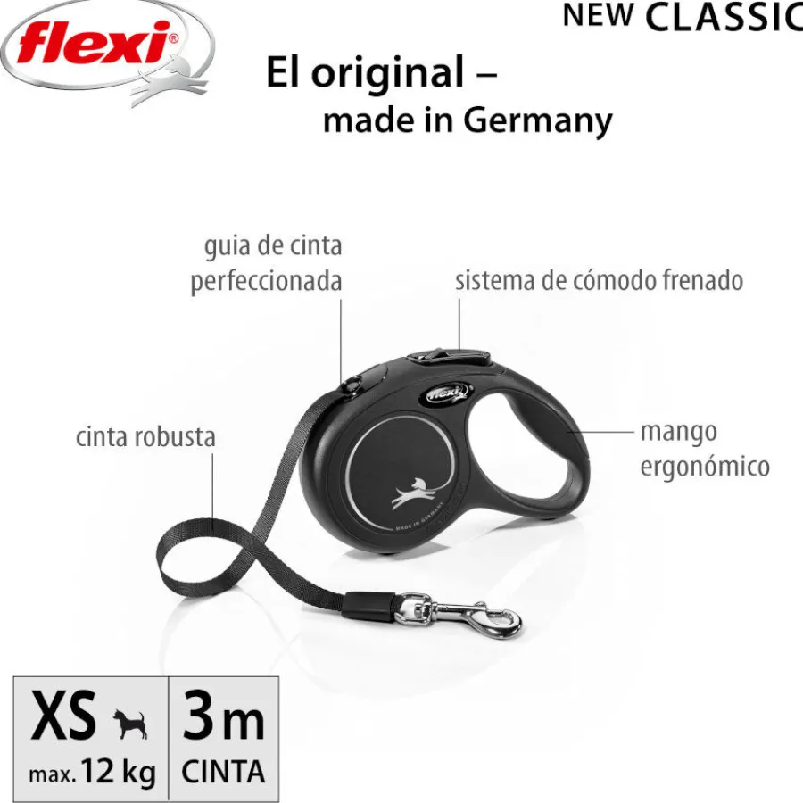 Flexi New Classic Correa Extensible Negra para perros New