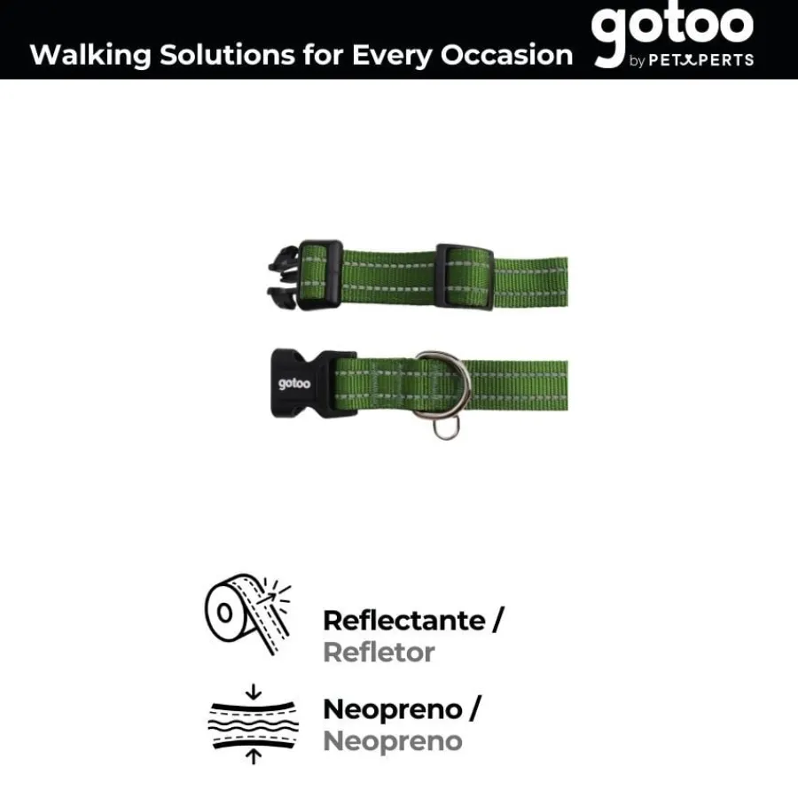 Gotoo Collar de nylon reflectante verde para perros
