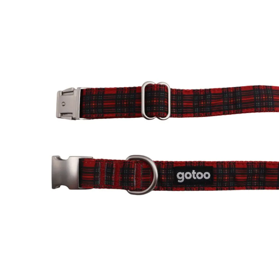 Gotoo Collar estampado tartán rojo para perros