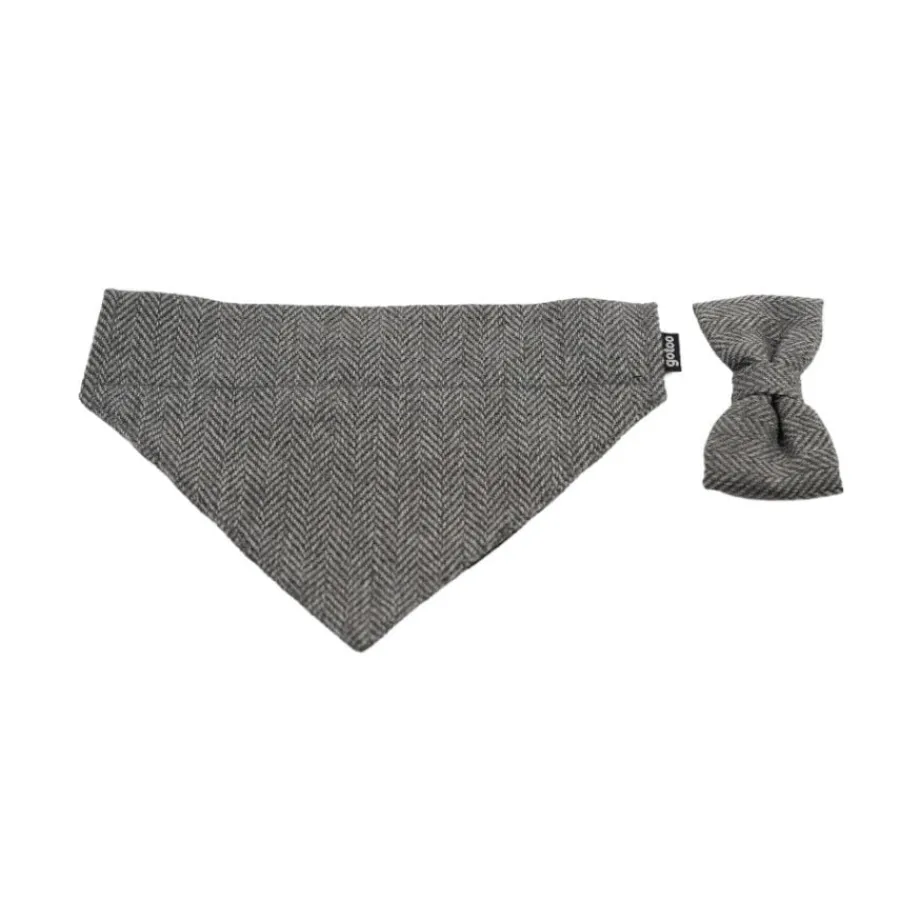 Gotoo Set Bandana y Pajarita espiga gris para perros