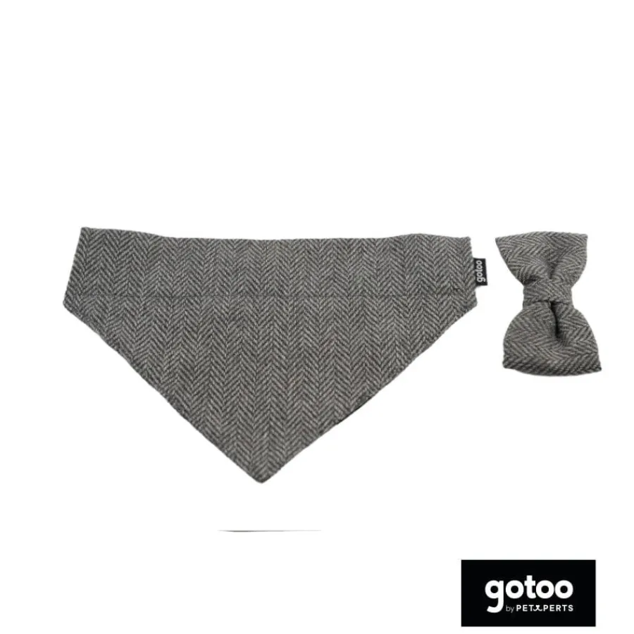 Gotoo Set Bandana y Pajarita espiga gris para perros