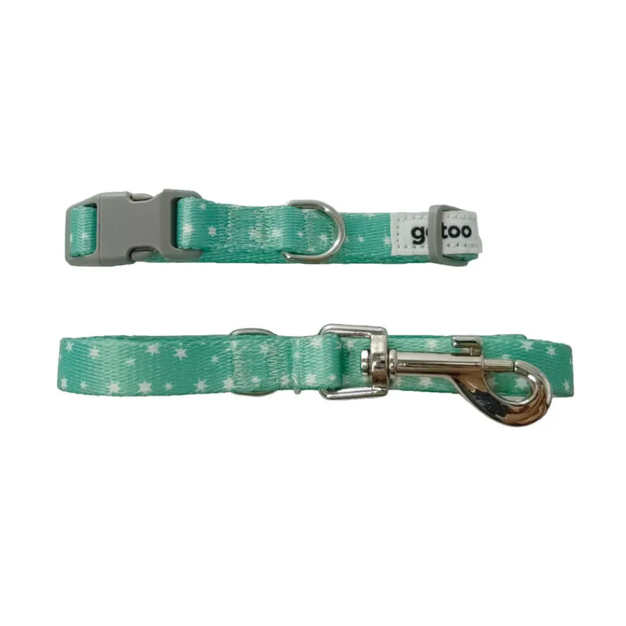 Gotoo Set Correa y Collar estampado con estrellas verde para perros Hot