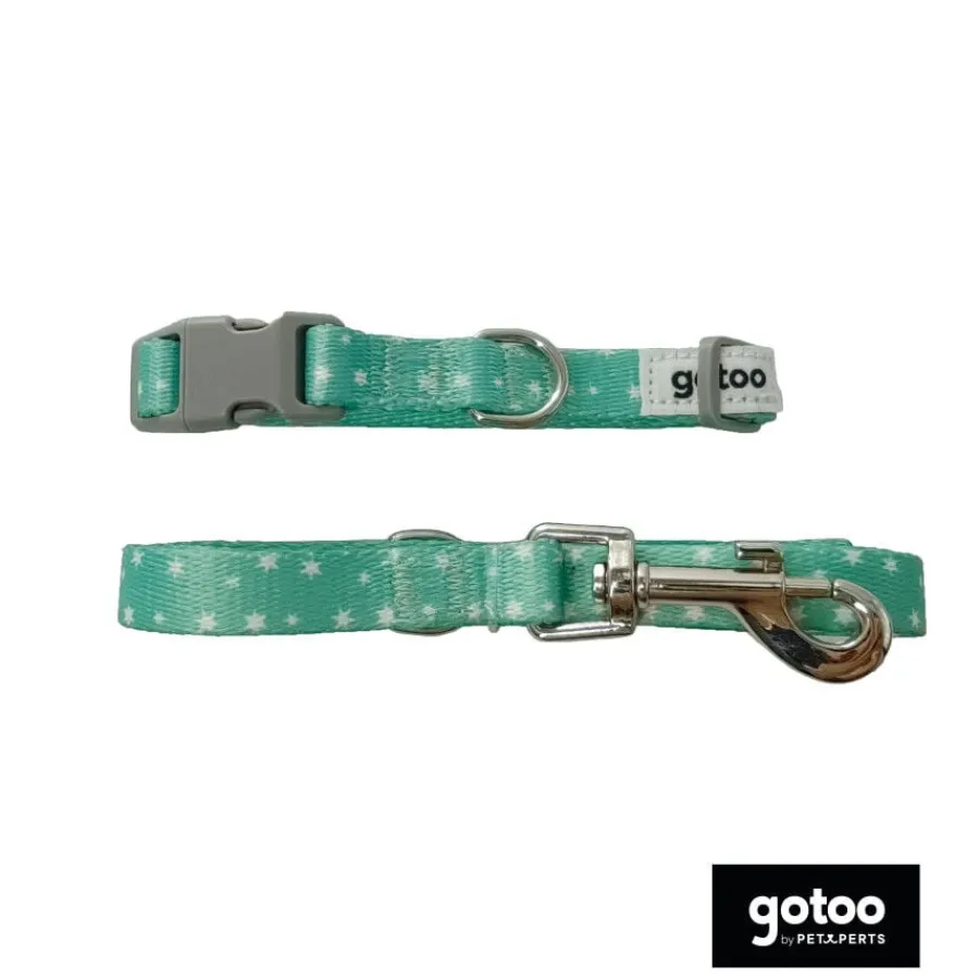Gotoo Set Correa y Collar estampado con estrellas verde para perros Hot