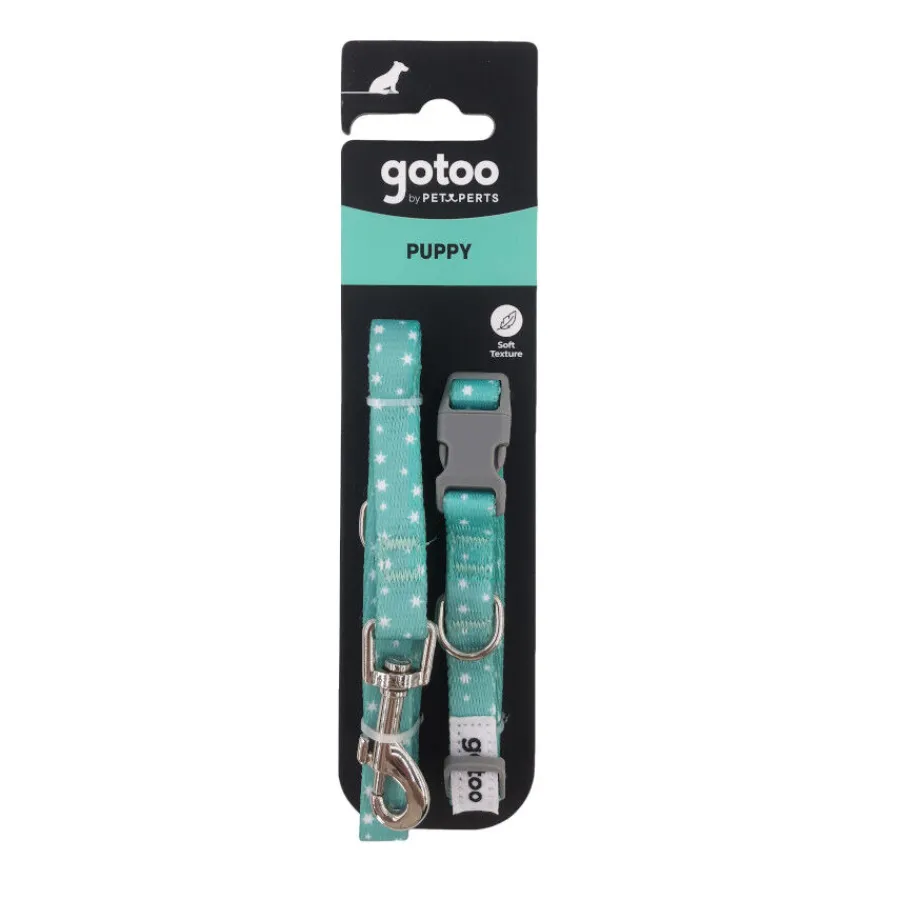 Gotoo Set Correa y Collar estampado con estrellas verde para perros Hot