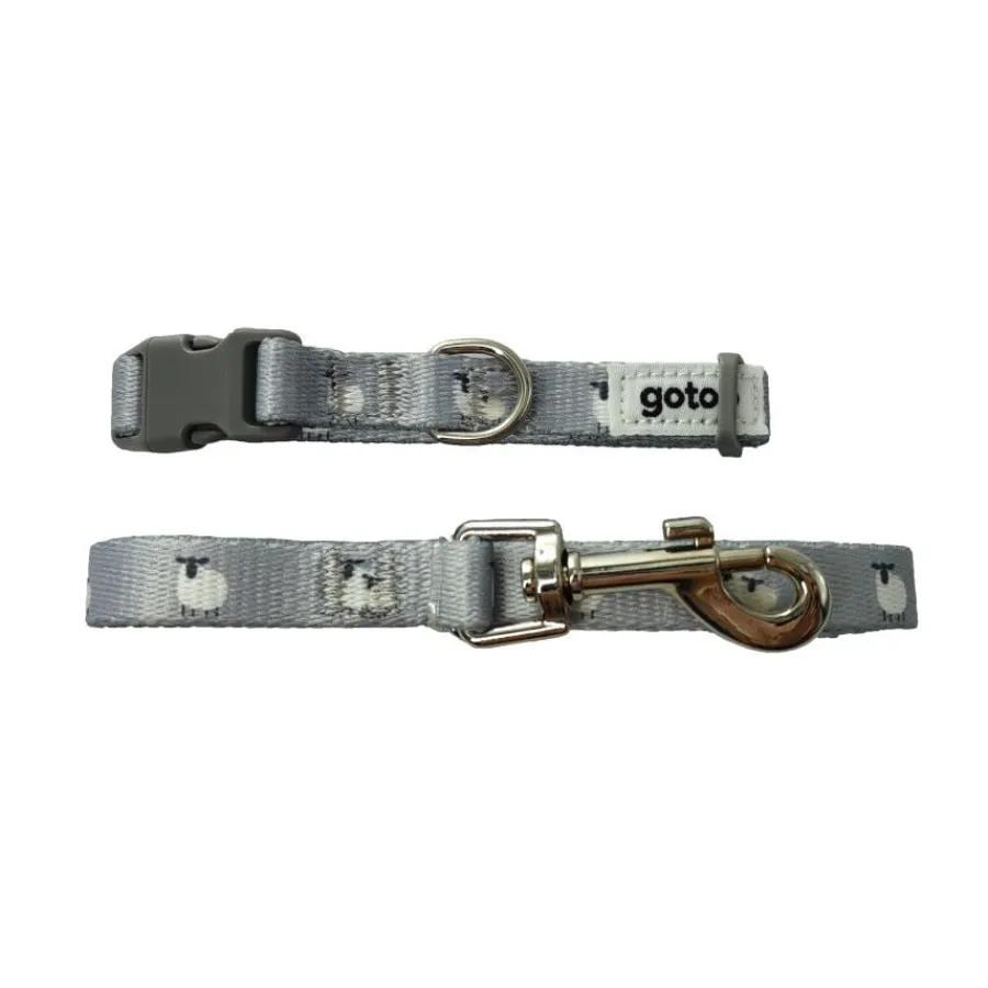 Gotoo Set de correa y collar con estampado ovejitas gris para cachorros Sale