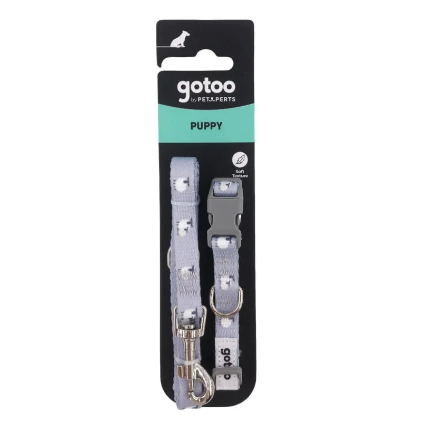 Gotoo Set de correa y collar con estampado ovejitas gris para cachorros Sale