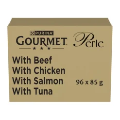 Gourmet Perle Delicias en Salsa Salmón, Pollo, Atún y Buey Sobre para gatos New