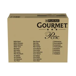 Gourmet Perle Delicias en Salsa Salmón, Pollo, Atún y Buey Sobre para gatos New