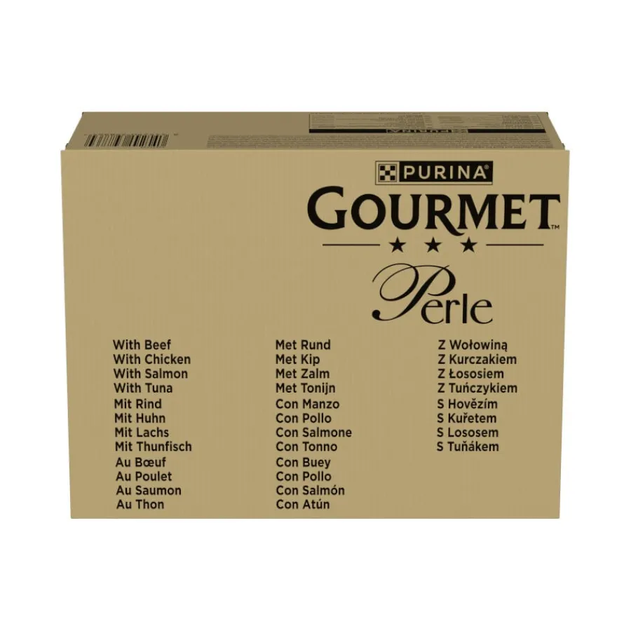 Gourmet Perle Delicias en Salsa Salmón, Pollo, Atún y Buey Sobre para gatos New