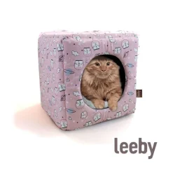 Leeby Cama Cueva Estampado Cómic Rosa para gatos