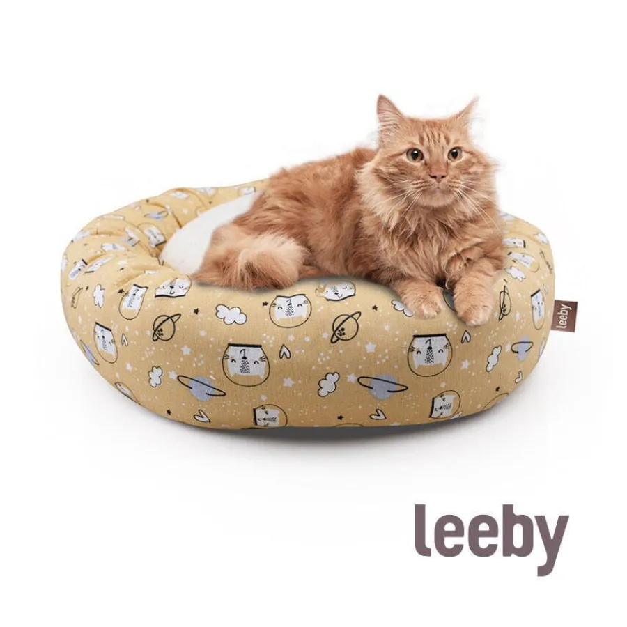 Leeby Cama Donut Antideslizante Estampado Comic Amarillo para gatos Hot