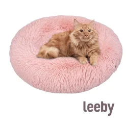 Leeby Cama Donut Antiestrés de Pelo Rosa para gatos Outlet