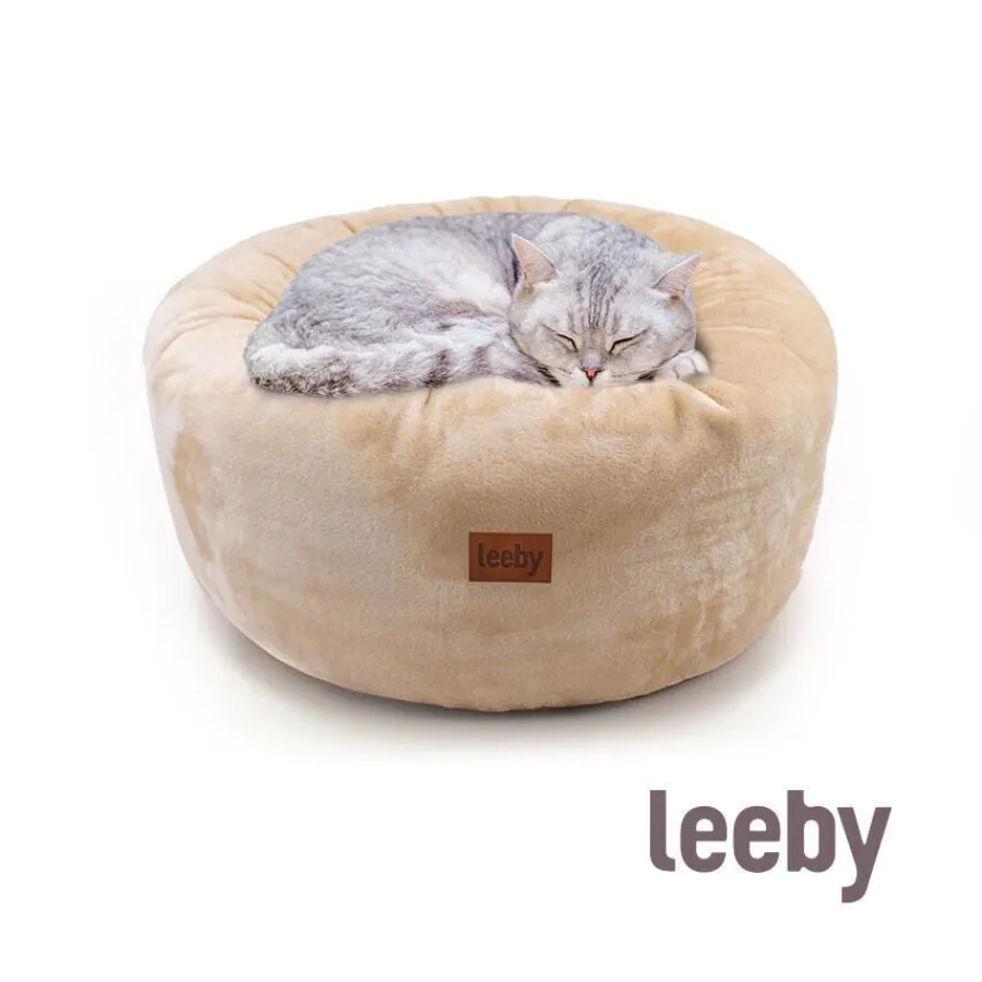 Leeby Cama Donut Premium Desenfundable de Terciopelo Blanco para gatos Discount