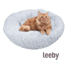 Leeby Cama Redonda Antiestrés de Pelo Gris para gatos Clearance