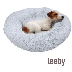 Leeby Cama Redonda Antiestrés de Pelo Gris para perros Sale