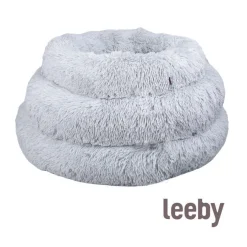 Leeby Cama Redonda Antiestrés de Pelo Gris para perros Sale
