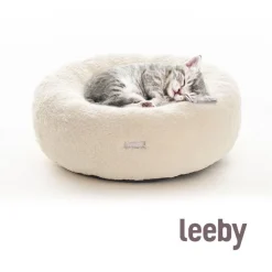 Leeby Cama Redonda Desenfundable Blanca con Ovejitas para gatitos Online