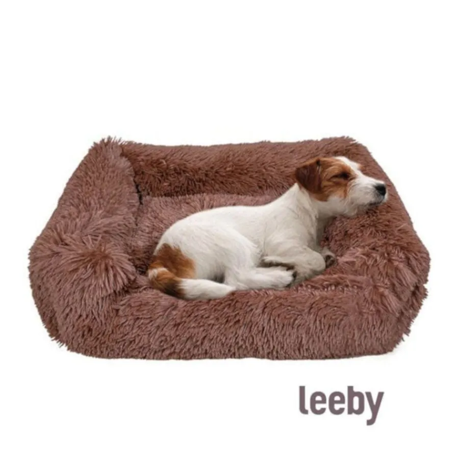 Leeby Cama Suave Antiestrés de Pelo Marrón para perros Online