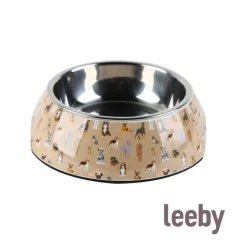 Leeby comedero acero inoxidable estampado marrón para perros Outlet