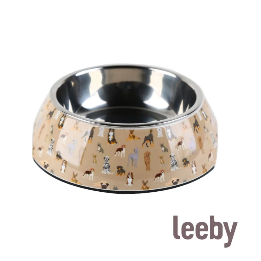 Leeby comedero acero inoxidable estampado marrón para perros Outlet