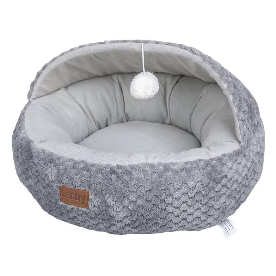 Leeby Cuna Gris y Blanco con Juguete para gatos