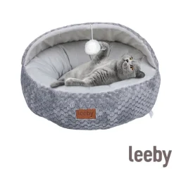 Leeby Cuna Gris y Blanco con Juguete para gatos