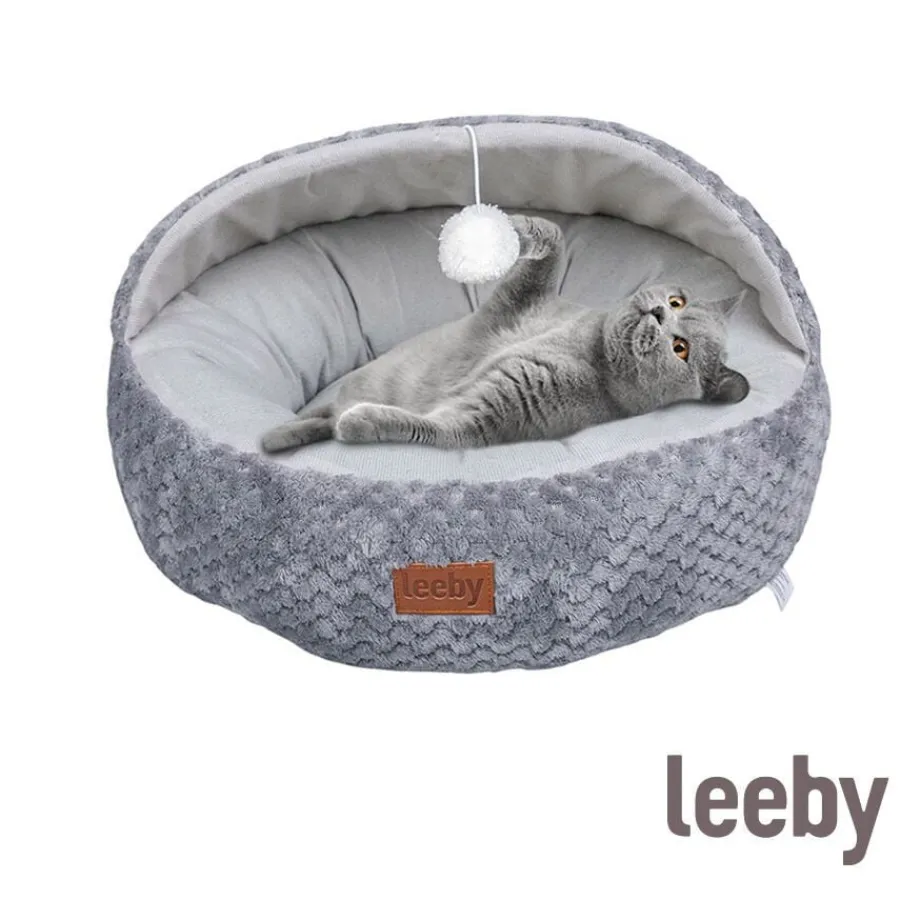 Leeby Cuna Gris y Blanco con Juguete para gatos