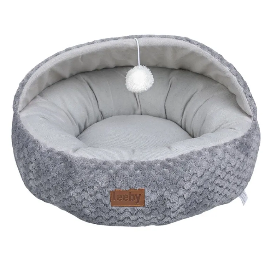 Leeby Cuna Gris y Blanco con Juguete para gatos