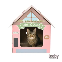 Leeby Hattie casita rascador de cartón rosa para gatos Best