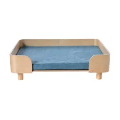 Leeby sofá de madera con colchón azul para perros Outlet