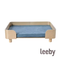 Leeby sofá de madera con colchón azul para perros Outlet