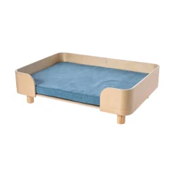 Leeby sofá de madera con colchón azul para perros Outlet
